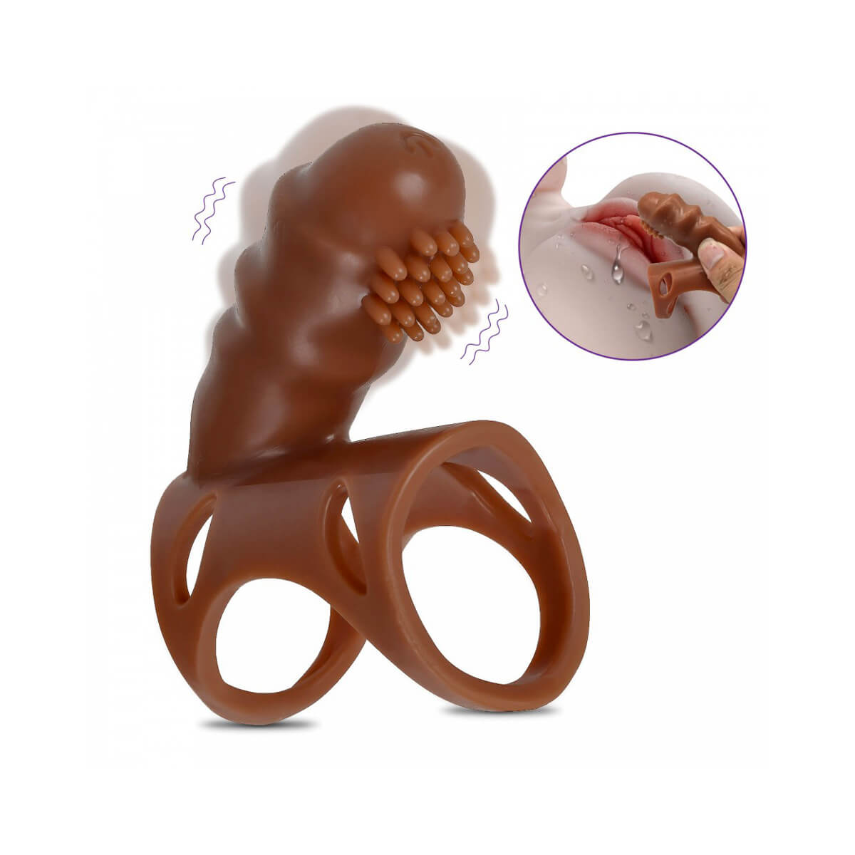 Anel Peniano Duplo para Pênis e Escroto com Cerdas Massageadoras e Bullet em Vibração Única - Tianzun Vibrating Cock Ring | 6,2 x 3,9 cm - 6