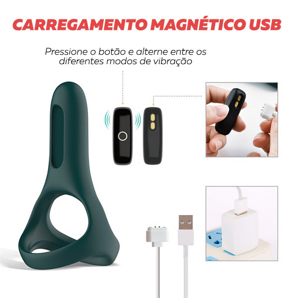 Anel Peniano Duplo Recarregável em Silicone com 7 Modos de Vibração com Controle Via Aplicativo - Magic Motion Rise - 8,9 x 5,1 cm - 7