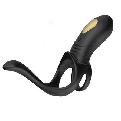 Anel Peniano Duplo em Silicone, com Estimulador Clitoriano e Próstata com 9 Modos de Vibração e Carregamento via USB - Penis Ring