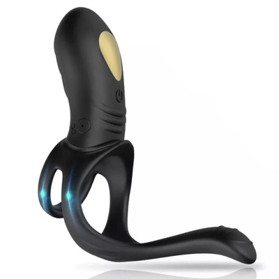 Foto 2 do produto Anel Peniano Duplo em Silicone, com Estimulador Clitoriano e Próstata com 9 Modos de Vibração e Carregamento via USB - Penis Ring