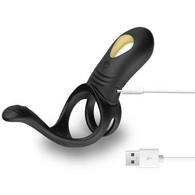 Foto 5 do produto Anel Peniano Duplo em Silicone, com Estimulador Clitoriano e Próstata com 9 Modos de Vibração e Carregamento via USB - Penis Ring