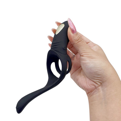 Anel Peniano Duplo em Silicone, com Estimulador Clitoriano e Próstata com 9 Modos de Vibração e Carregamento via USB - Penis Ring