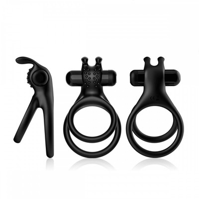 Anel Peniano Duplo em Silicone com Estimulador de Clitóris, Nódulos e Cápsula Vibratória - Stay Hard