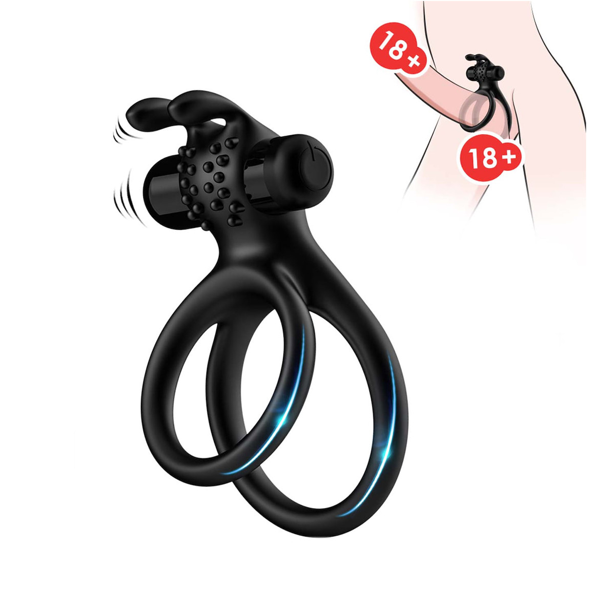 Anel Peniano Duplo em Silicone com Estimulador de Clitóris, Nódulos e Cápsula Vibratória - Stay Hard | 8 x 4,7 cm - 5