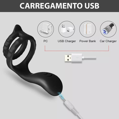 Foto 7 do produto Anel Peniano Duplo em Silicone Soft Touch com Estimulador de Clitóris e 10 Modos de Vibração - Vibrative Dual Cock Ring
