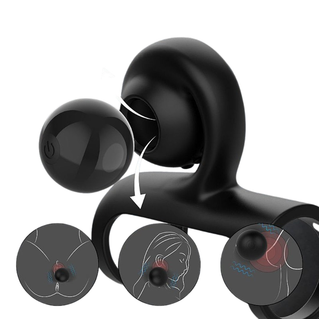 Anel Peniano Duplo em Silicone Soft Touch, Recarregável e Modos de 9 Vibração - S-hande Cyber Punk | 6,8 x 8,2 cm - 2