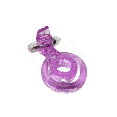 Foto 3 do produto Anel Peniano Duplo em Silicone com Vibração Única e Língua Estimuladora - Dual Rings Vibe Tongue Style | 8,7 x 5,6 cm | Cor: Roxo