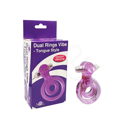 Foto 1 do produto Anel Peniano Duplo em Silicone com Vibração Única e Língua Estimuladora - Dual Rings Vibe Tongue Style | 8,7 x 5,6 cm | Cor: Roxo