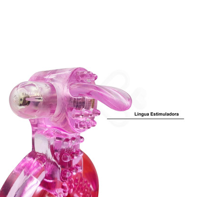 Foto 5 do produto Anel Peniano Duplo em Silicone com Vibração Única e Língua Estimuladora - Dual Rings Vibe Tongue Style | 8,7 x 5,6 cm | Cor: Rosa