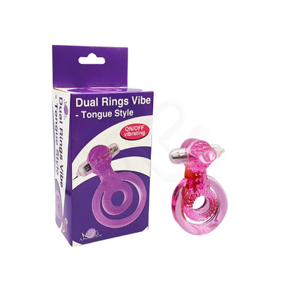 Foto 1 do produto Anel Peniano Duplo em Silicone com Vibração Única e Língua Estimuladora - Dual Rings Vibe Tongue Style | 8,7 x 5,6 cm | Cor: Rosa