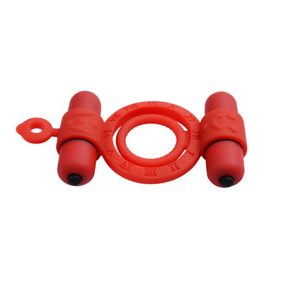 Foto 2 do produto Anel Peniano com Alça para Escroto e Cápsula Vibratória Dupla em Vibração Única | Cor: Vermelho