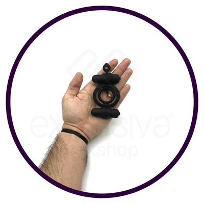 Foto 3 do produto Anel Peniano com Alça para Escroto e Cápsula Vibratória Dupla em Vibração Única | Cor: Preto