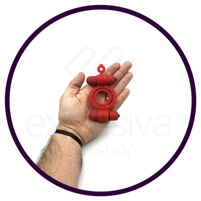 Foto 3 do produto Anel Peniano com Alça para Escroto e Cápsula Vibratória Dupla em Vibração Única | Cor: Vermelho