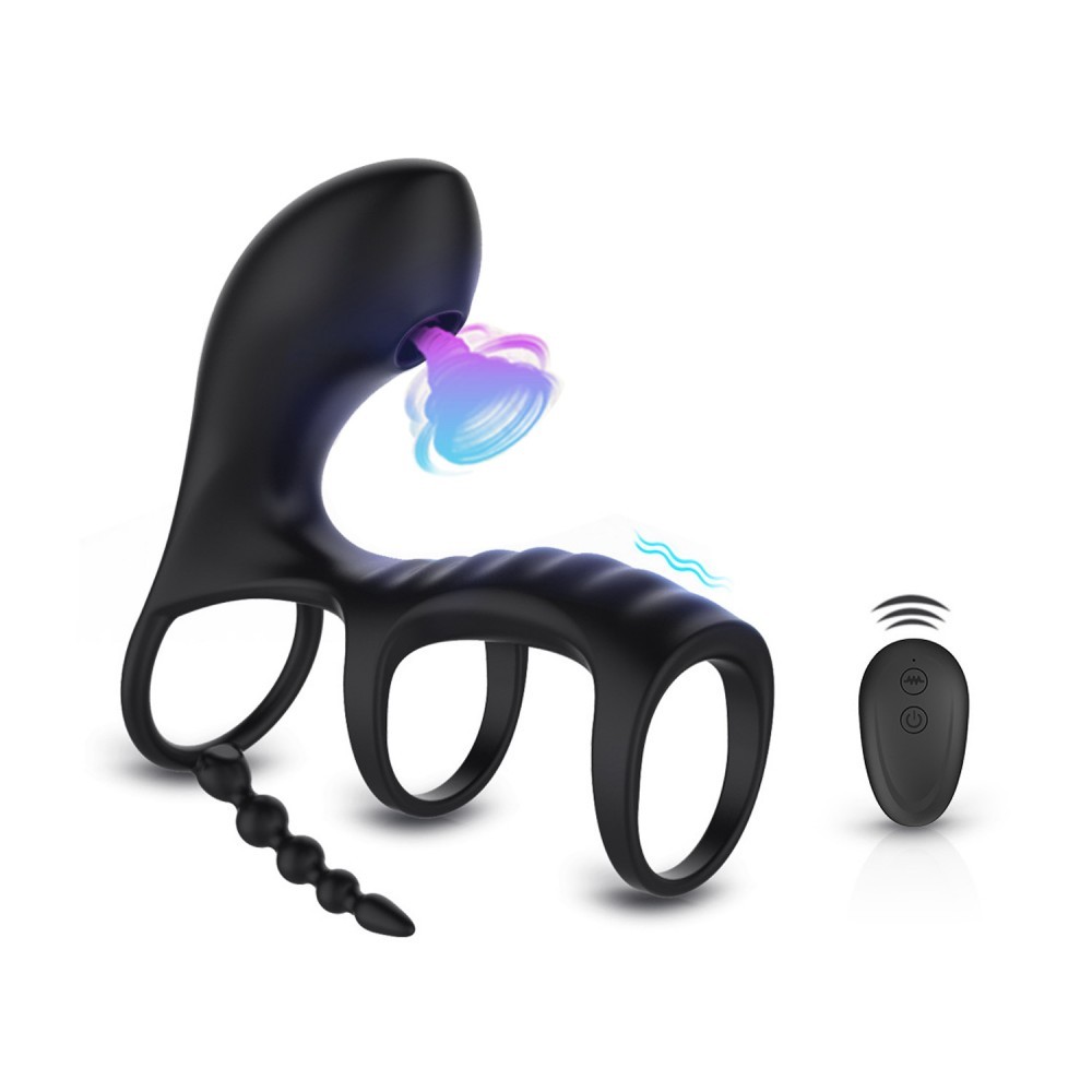 Anel Peniano e Escroto com Estimulador de Clitóris, Mini Massageador Anal, 5 Modos de Vibração e Controle Remoto Sem Fio - Vip Mix - 2