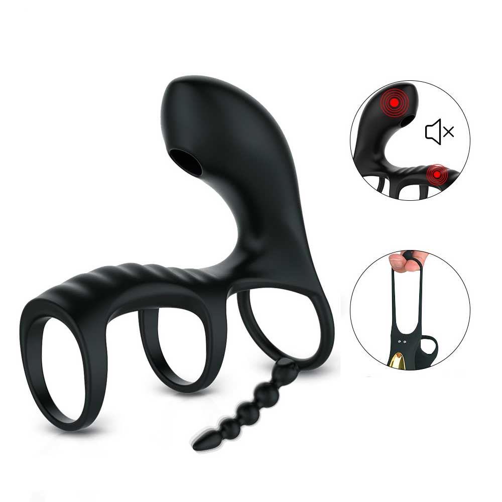 Anel Peniano e Escroto com Estimulador de Clitóris, Mini Massageador Anal, 5 Modos de Vibração e Controle Remoto Sem Fio - Vip Mix - 3