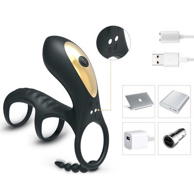 Anel Peniano e Escroto com Estimulador de Clitóris, Mini Massageador Anal, 5 Modos de Vibração e Controle Remoto Sem Fio - Vip Mix