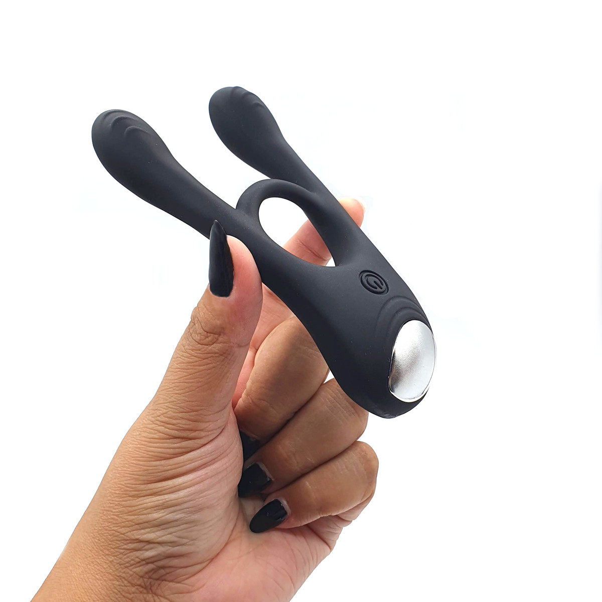 Anel Peniano com Estimulador de Clitóris, Próstata e Escroto em Silicone Flexível, 9 Modos de Vibração e Recarregável - Cock Ring | 3,1 cm - 7