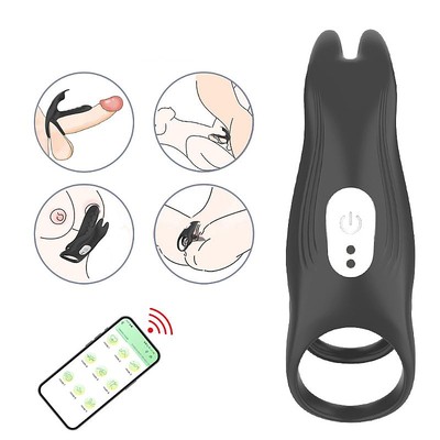Foto 7 do produto Anel Peniano com Extensor, Alça para Escroto, Estimulador Clitoriano em Silicone, 12 Modos Vibrações e App Interativo - SI Alex