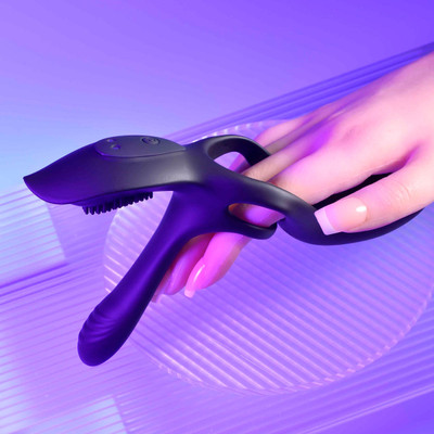 Foto 3 do produto Anel Peniano Duplo com Extensor, Estimulador de Clitóris e Períneo, 10 Modos de Vibração e Controle Remoto | Evolved Playboy Pleasure The 3 Way