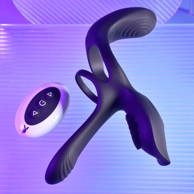 Foto 2 do produto Anel Peniano Duplo com Extensor, Estimulador de Clitóris e Períneo, 10 Modos de Vibração e Controle Remoto | Evolved Playboy Pleasure The 3 Way