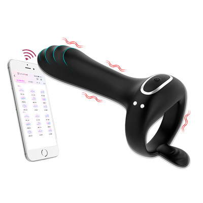 Foto 1 do produto Anel Peniano com Massageador de Próstata Recarregável, 9 Modos de Vibração e Interação por Aplicativo - 4,8 x 3,5 cm