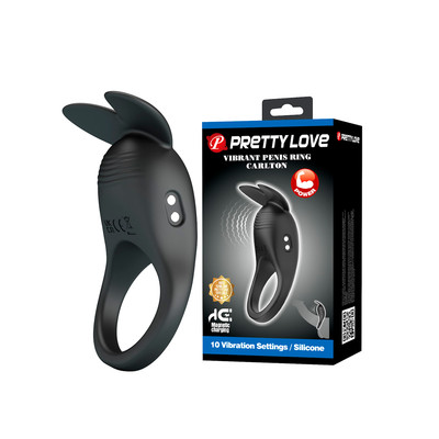 Anel Peniano Recarregável em Silicone com Estimulador Clitoriano, 10 Modos de Vibração e Resistente à Água - Pretty Love Carlton