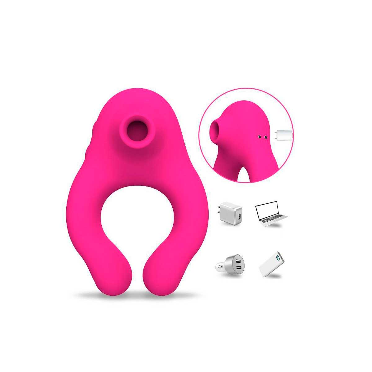 Anel Peniano Recarregável em Silicone com Sugador de Clitóris, 7 Modos de Vibração e 12 Ondas de Pressão - Suction Ring | 3,5 cm - 4