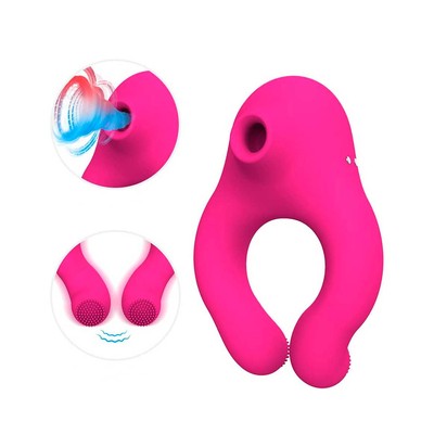 Foto 1 do produto Anel Peniano Recarregável em Silicone com Sugador de Clitóris, 7 Modos de Vibração e 12 Ondas de Pressão - Suction Ring | 3,5 cm