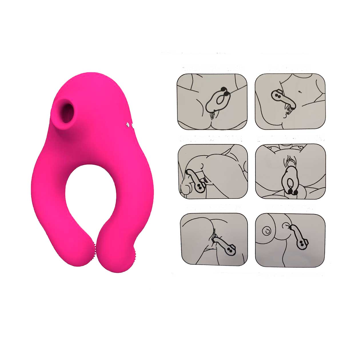 Anel Peniano Recarregável em Silicone com Sugador de Clitóris, 7 Modos de Vibração e 12 Ondas de Pressão - Suction Ring | 3,5 cm - 2