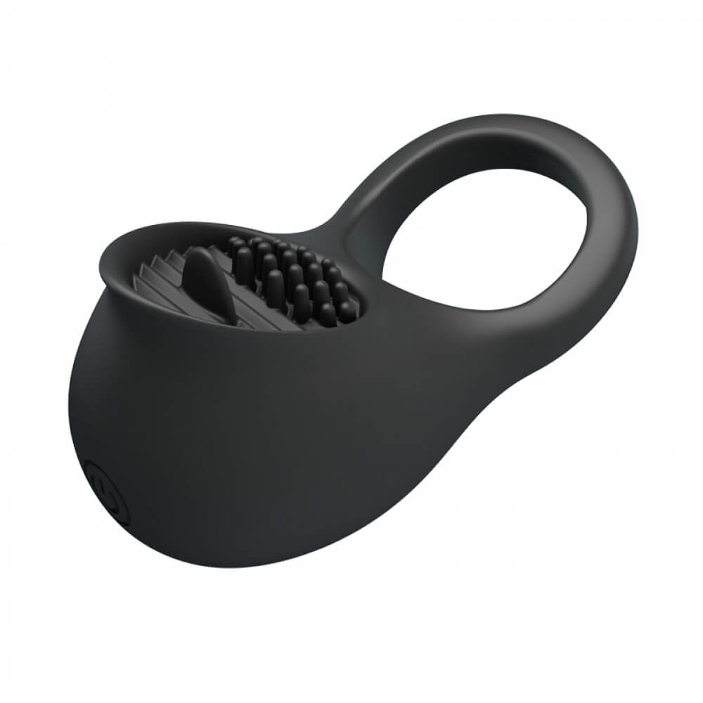 Anel Peniano em Silicone com 12 Modos de Vibração, Estimulador Clitoriano, Cerdas e Língua - Pretty Love Ring Shaking II | 8 x 4,3 cm - 2
