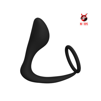 Foto 2 do produto Anel Peniano em Silicone Aveludado com Estimulador de Plug Anal e Ponta Estimuladora de Próstata - NV TOYS | 8,1 x 2,9 cm