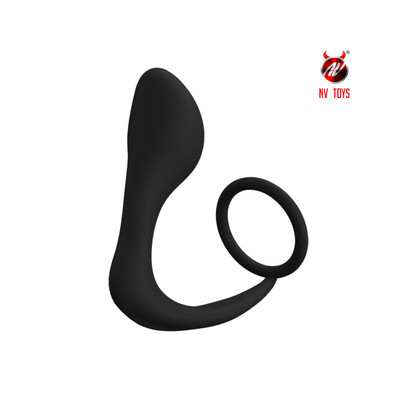 Foto 3 do produto Anel Peniano em Silicone Aveludado com Estimulador de Plug Anal e Ponta Estimuladora de Próstata - NV TOYS | 8,1 x 2,9 cm