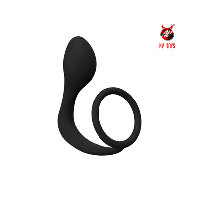 Foto 1 do produto Anel Peniano em Silicone Aveludado com Estimulador de Plug Anal e Ponta Estimuladora de Próstata - NV TOYS | 8,1 x 2,9 cm