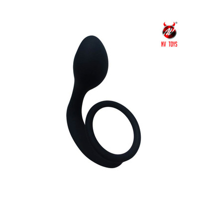 Foto 5 do produto Anel Peniano em Silicone Aveludado com Estimulador de Plug Anal e Ponta Estimuladora de Próstata - NV TOYS | 8,1 x 2,9 cm
