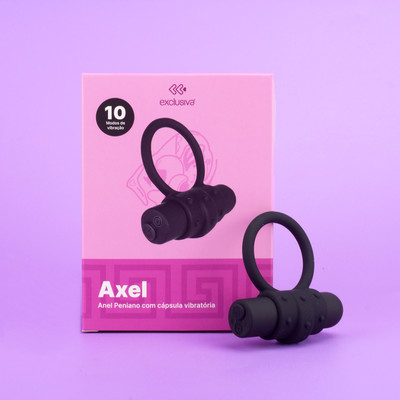 Anel Peniano em Silicone Com Textura e Cápsula Vibratória com 10 Modos de Vibração - Exclusiva Axel