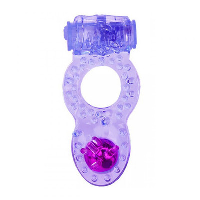 Foto 1 do produto Anel Peniano com Mini Cápsula Vibratória, Estimulador de Clítoris, Cerdas e Pérola | Cor: Roxo