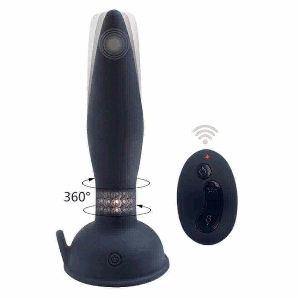 Aphrodisia Anal Plug - Plug Anal Recarregável em Silicone com Ventosa, Controle Remoto Sem Fio e 5 Modos de Vibrações e Rotações, Possui Modo Turbo - 18 x 3,6 cm - 2