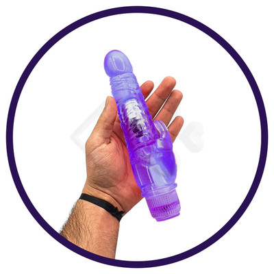 Foto 4 do produto Aphrodisia Crystal Dildo Climbing - Vibrador de Ponto G e Estimulador de Clitóris em Forma de Coelho com Vibração Multivelocidade - 13,4 x 3,6 cm | Cor: Roxo