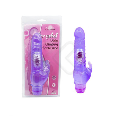Foto 1 do produto Aphrodisia Crystal Dildo Climbing - Vibrador de Ponto G e Estimulador de Clitóris em Forma de Coelho com Vibração Multivelocidade - 13,4 x 3,6 cm | Cor: Roxo