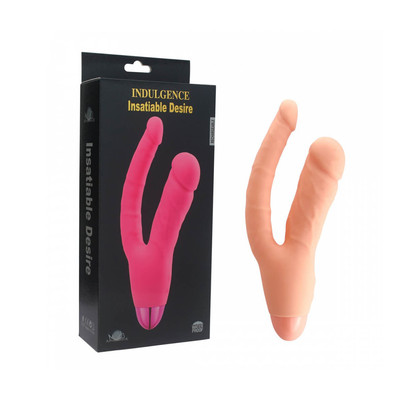 Aphrodisia Indulgence - Prótese Peniana com Pênis Duplo em Silicone com 10 Modos de Vibração - 13,5 x 2,1 cm