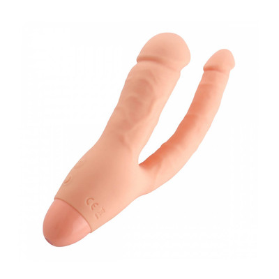 Foto 4 do produto Aphrodisia Indulgence - Prótese Peniana com Pênis Duplo em Silicone com 10 Modos de Vibração - 13,5 x 2,1 cm