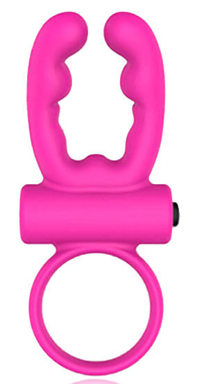 Ares Cock Ring - Anel Peniano com Duas Hastes para Estimulação e Vibração Única - 10 x 3 cm | Cor: Rosa - 2