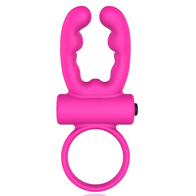 Foto 2 do produto Ares Cock Ring - Anel Peniano com Duas Hastes para Estimulação e Vibração Única - 10 x 3 cm | Cor: Rosa