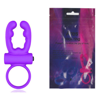 Foto 1 do produto Ares Cock Ring - Anel Peniano com Duas Hastes para Estimulação e Vibração Única - 10 x 3 cm | Cor: Roxo