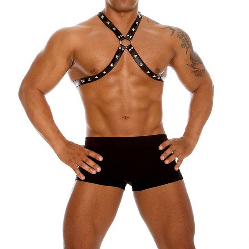 Arreio Masculino em Couro Sintético com Spike Pirâmide e Argola Central - Brasil Fetiche - 4