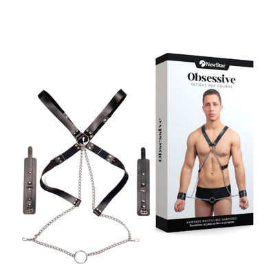 Foto 2 do produto Arreio Masculino Submisso com Algemas, Correntes e Anel | New Star Couros
