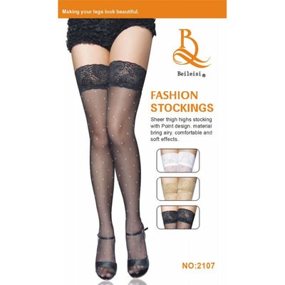 Beileisi - Meia 7/8 com Bolinhas e Elástico em Renda nas Coxas | Disponível em 4 Cores