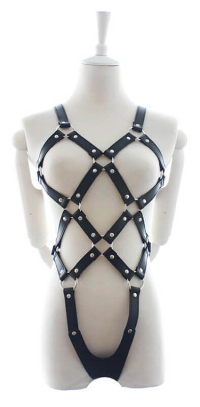 Body em Couro Sintético com Tiras Trançadas, Abertura nos Seios e Detalhes de Rebites - 2