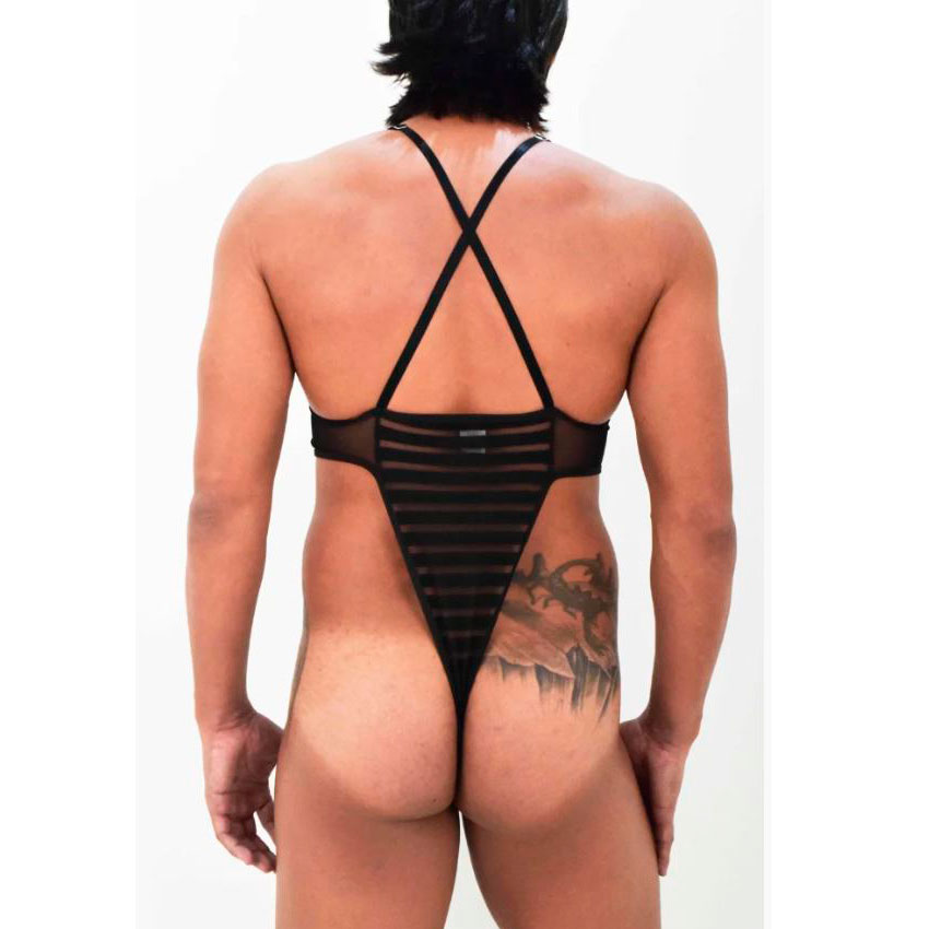 Body Masculino Todo Trabalho em Tule - Steves Designer | Tamanho Único - 2