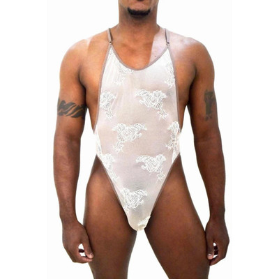 Body Masculino em Tule Bordado na Cor Nude - SD Clothing | Tamanho Único